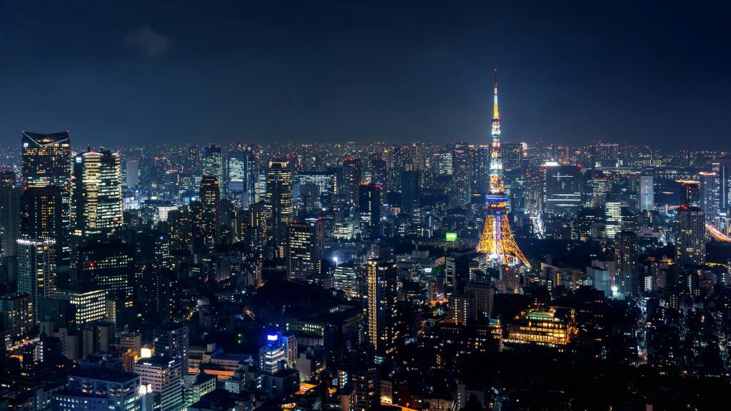 Utsikt over Tokyo i Japan på natten
